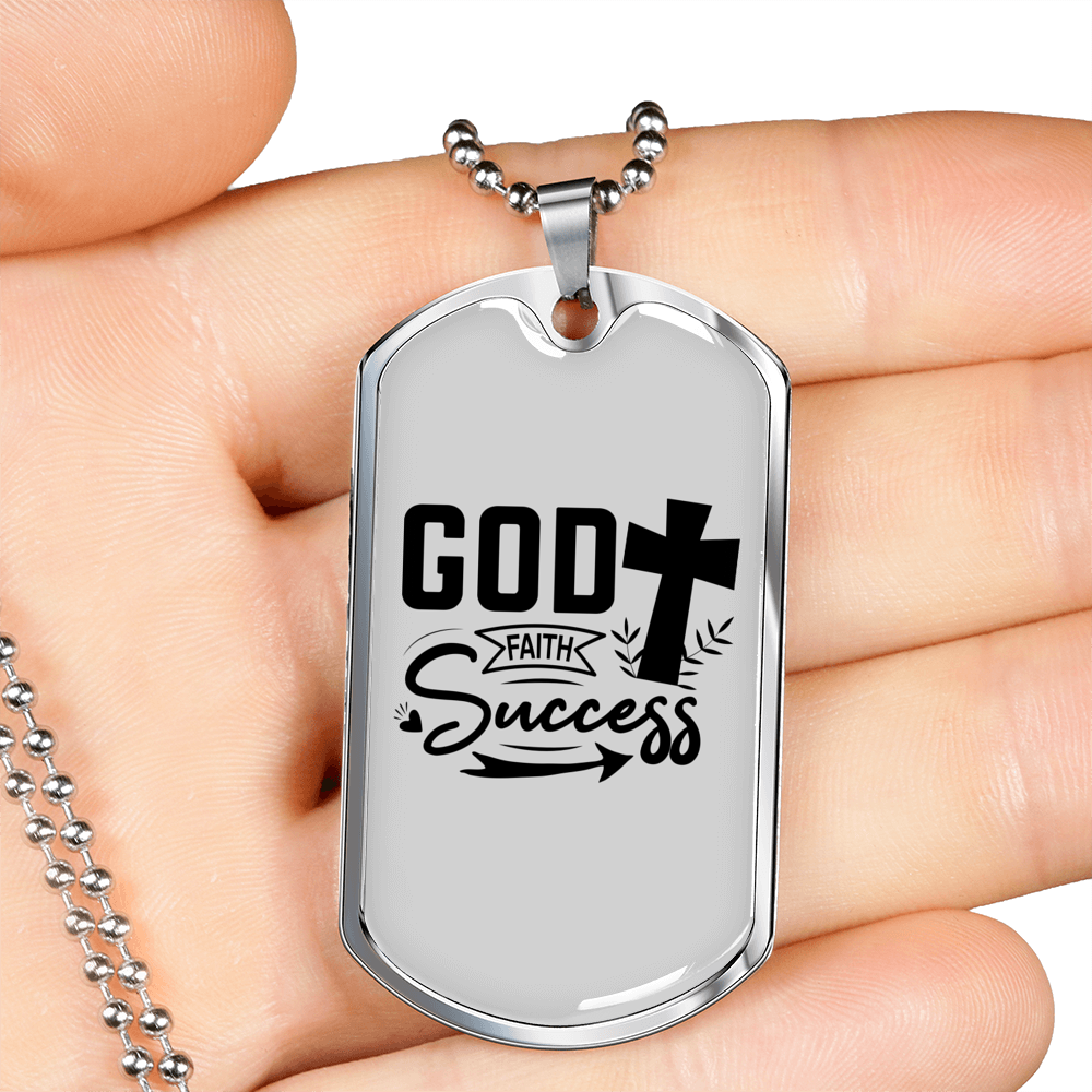 God Success Cross Necklace Stainless Steel or 18k Gold Dog Tag 24" Chain-Express Your Love Gifts