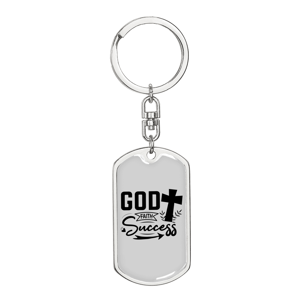 God Success Keychain Stainless Steel or 18k Gold Dog Tag Keyring-Express Your Love Gifts