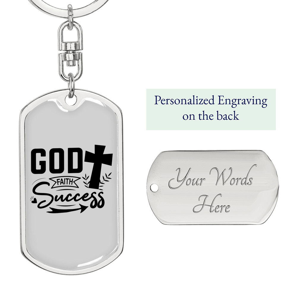 God Success Keychain Stainless Steel or 18k Gold Dog Tag Keyring-Express Your Love Gifts