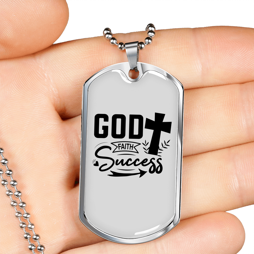 God Success Necklace Stainless Steel or 18k Gold Dog Tag 24" Chain-Express Your Love Gifts