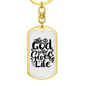 God Who Gives Life Keychain Stainless Steel or 18k Gold Dog Tag Keyring-Express Your Love Gifts