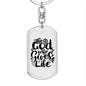 God Who Gives Life Keychain Stainless Steel or 18k Gold Dog Tag Keyring-Express Your Love Gifts