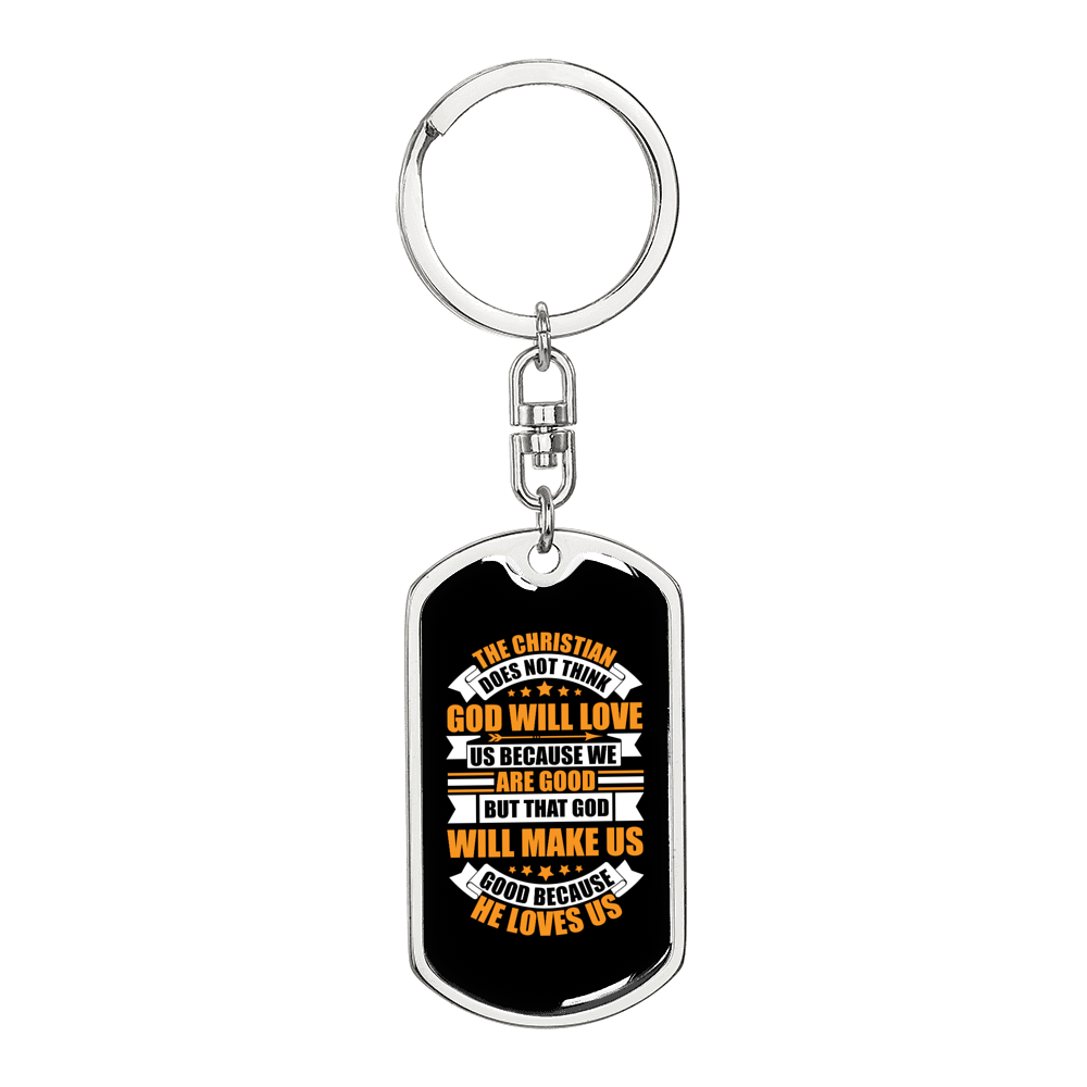 God Will Love Us Keychain Stainless Steel or 18k Gold Dog Tag Keyring-Express Your Love Gifts
