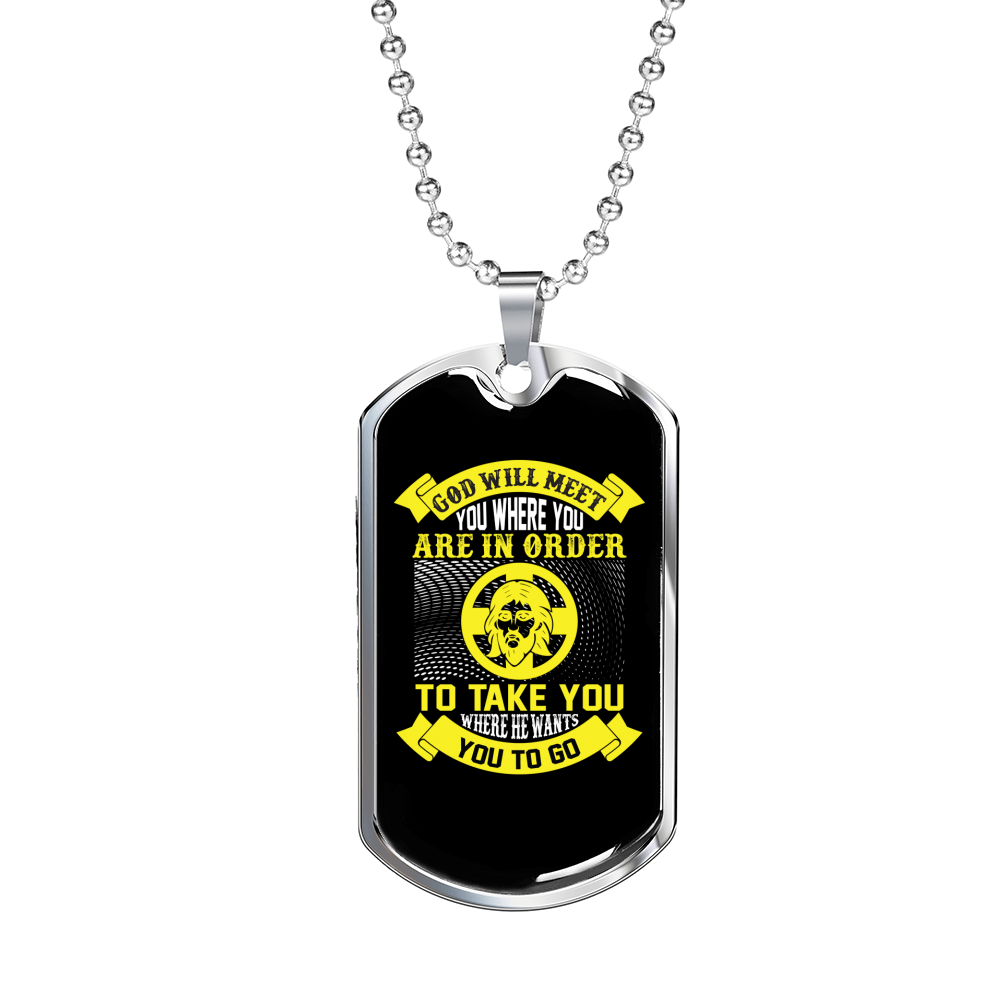 God Will Meet Necklace Stainless Steel or 18k Gold Dog Tag 24" Chain-Express Your Love Gifts