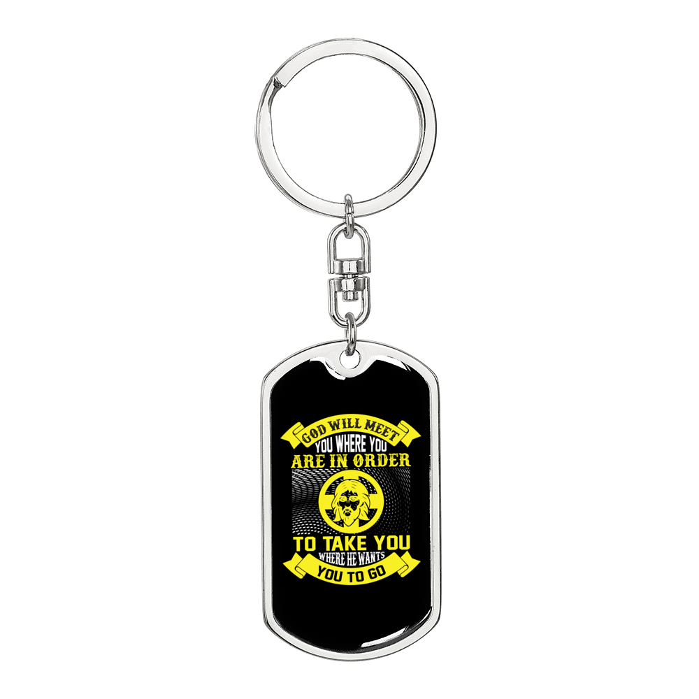 God Will Meet You Yellow Keychain Stainless Steel or 18k Gold Dog Tag Keyring-Express Your Love Gifts