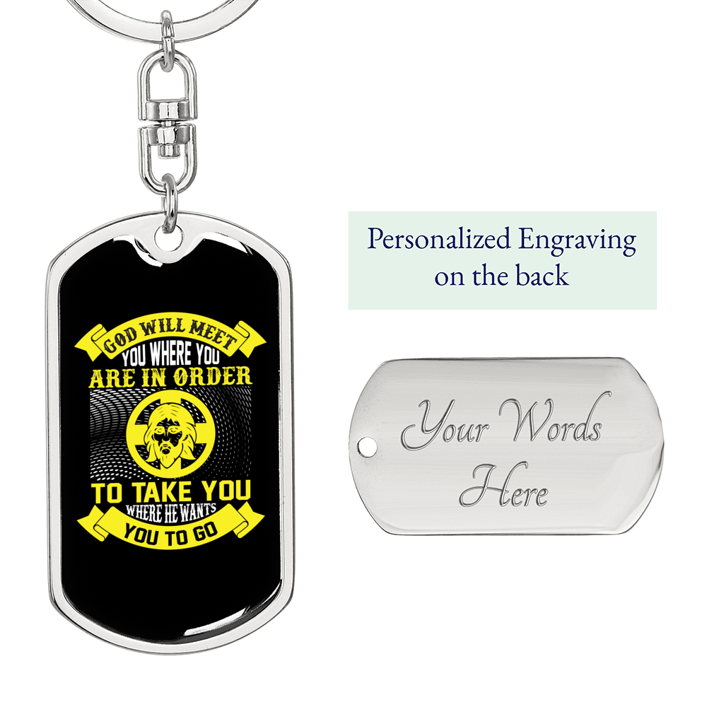 God Will Meet You Yellow Keychain Stainless Steel or 18k Gold Dog Tag Keyring-Express Your Love Gifts