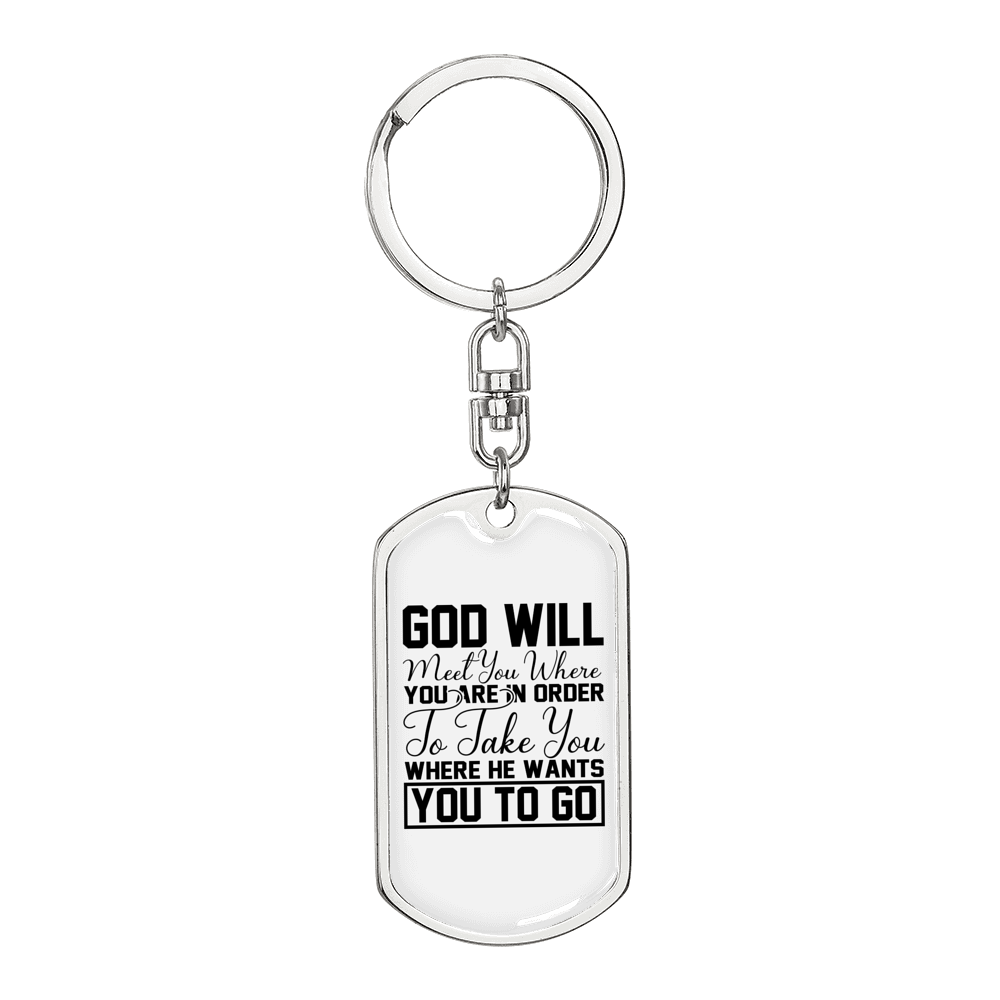 God Will Take You Keychain Stainless Steel or 18k Gold Dog Tag Keyring-Express Your Love Gifts