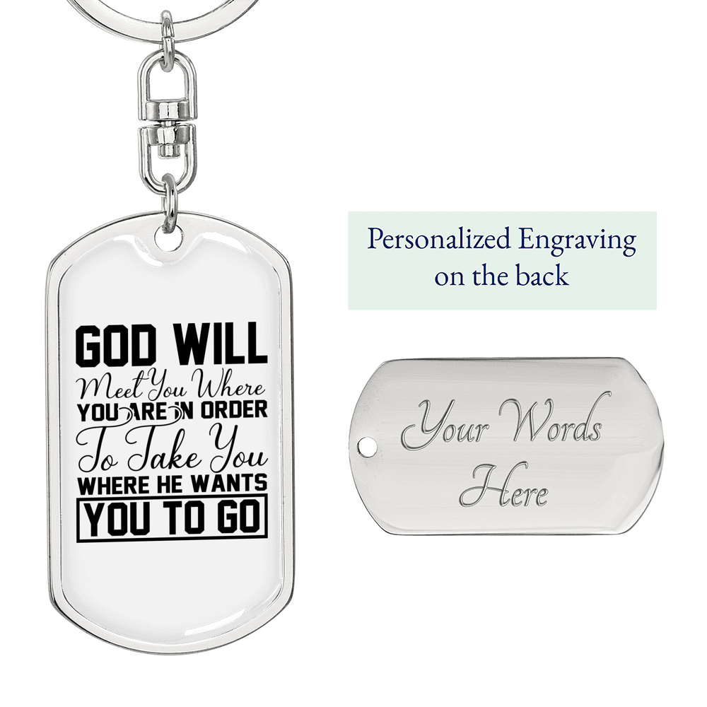 God Will Take You Keychain Stainless Steel or 18k Gold Dog Tag Keyring-Express Your Love Gifts