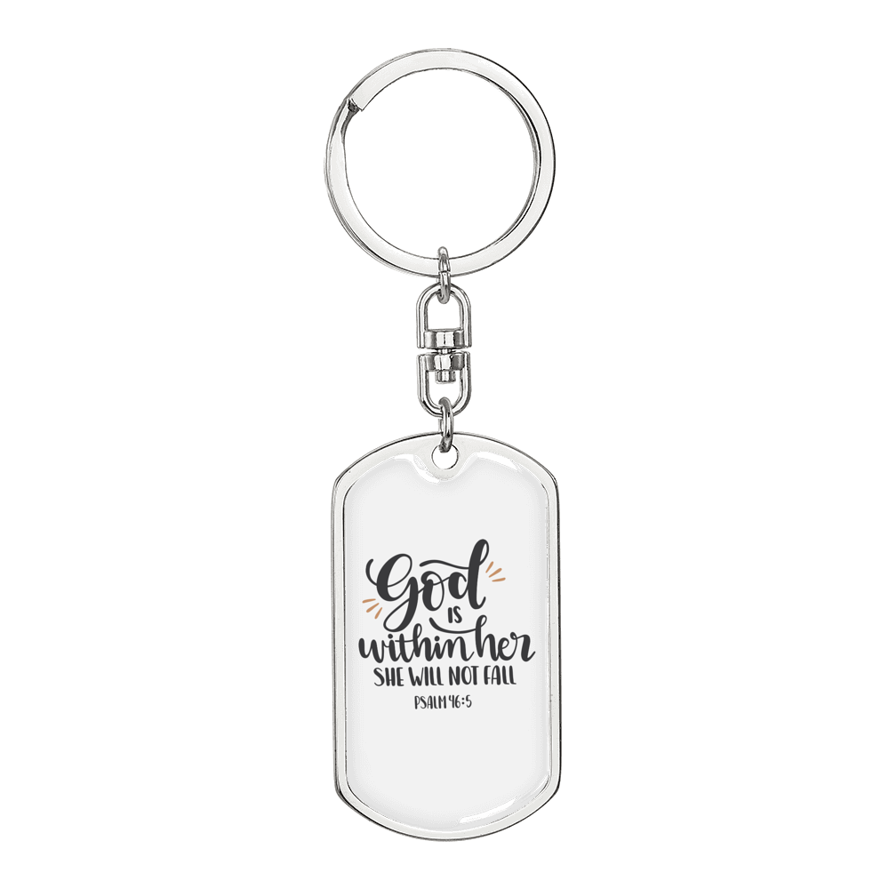 God Within Her Psalm 46:5 Keychain Stainless Steel or 18k Gold Dog Tag Keyring-Express Your Love Gifts
