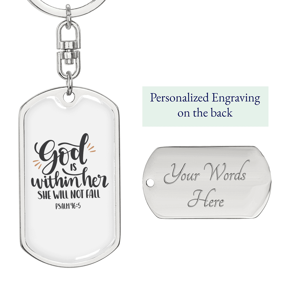 God Within Her Psalm 46:5 Keychain Stainless Steel or 18k Gold Dog Tag Keyring-Express Your Love Gifts