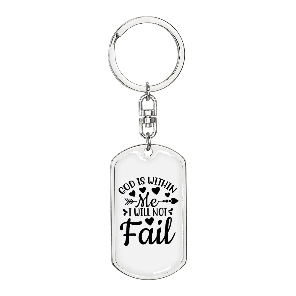 God Within Me Keychain Stainless Steel or 18k Gold Dog Tag Keyring-Express Your Love Gifts