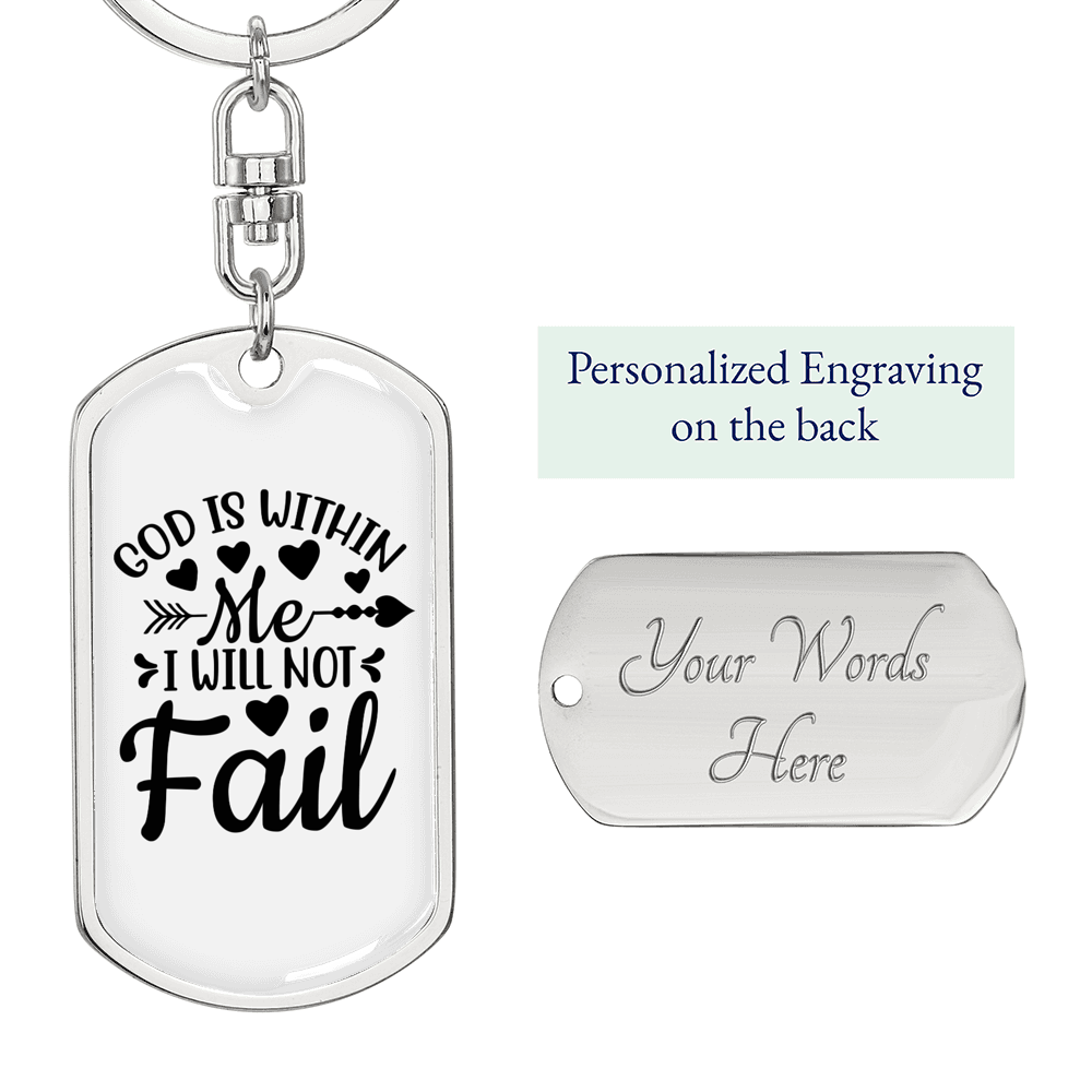 God Within Me Keychain Stainless Steel or 18k Gold Dog Tag Keyring-Express Your Love Gifts
