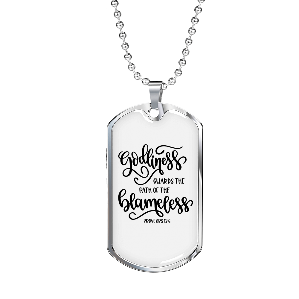 Godliness Guards The Blameless Proverbs 13:6 Necklace Stainless Steel or 18k Gold Dog Tag 24" Chain-Express Your Love Gifts