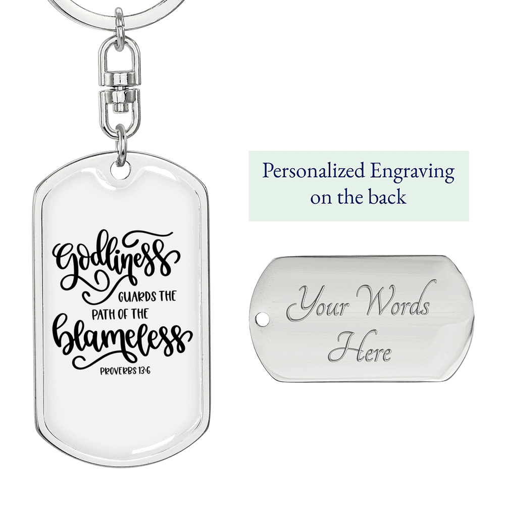 Godliness Proverbs 13:6 Keychain Stainless Steel or 18k Gold Dog Tag Keyring-Express Your Love Gifts