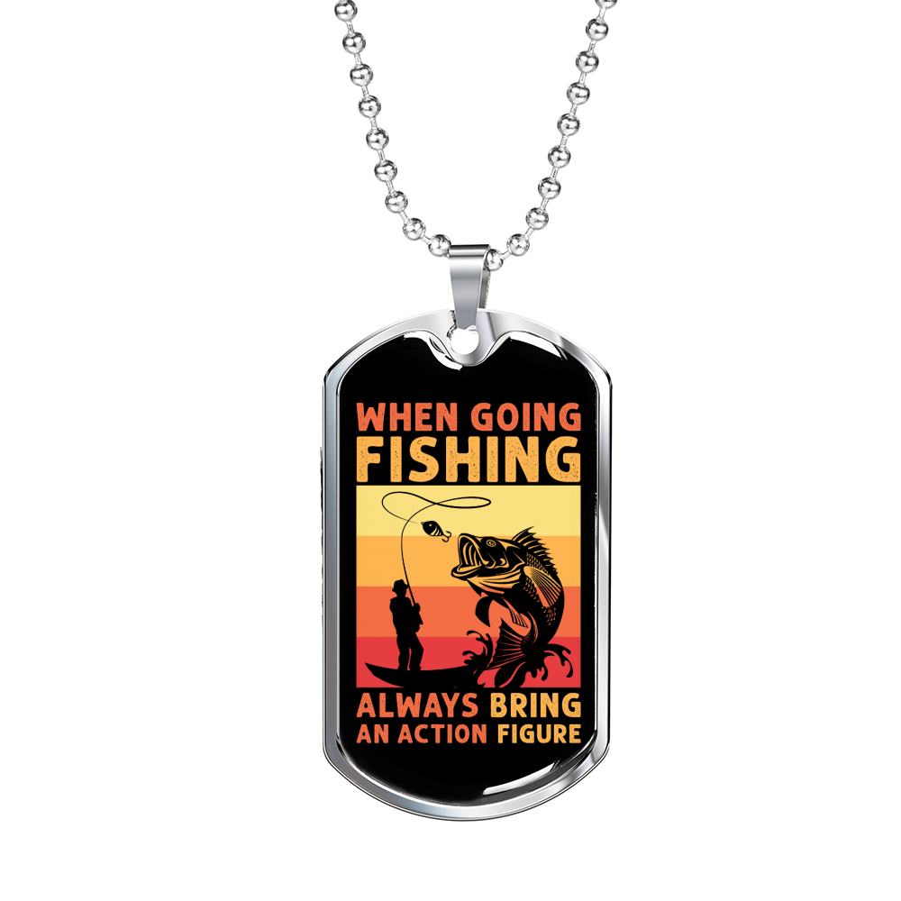 Going Fishing Necklace Stainless Steel or 18k Gold Dog Tag 24" Chain-Express Your Love Gifts
