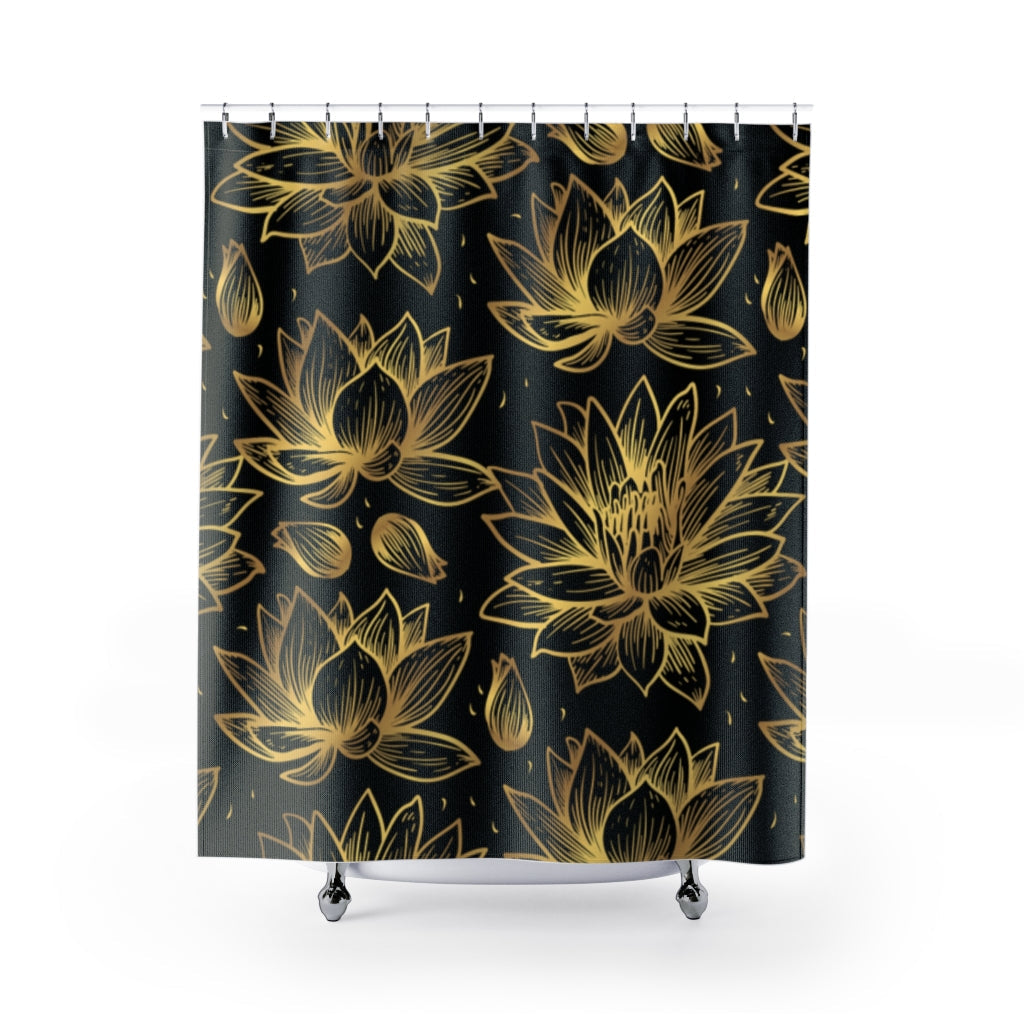 Golden Lotus Flower Stylish Design 71" x 74" Elegant Waterproof Shower Curtain for a Spa-like Bathroom Paradise Exceptional Craftsmanship-Express Your Love Gifts
