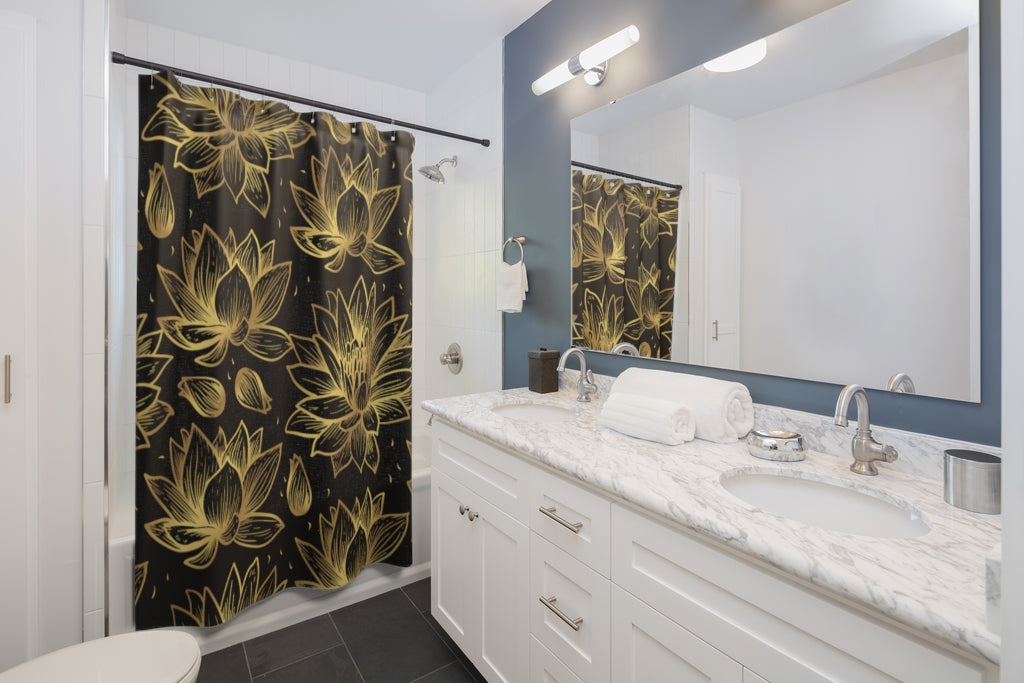 Golden Lotus Flower Stylish Design 71" x 74" Elegant Waterproof Shower Curtain for a Spa-like Bathroom Paradise Exceptional Craftsmanship-Express Your Love Gifts