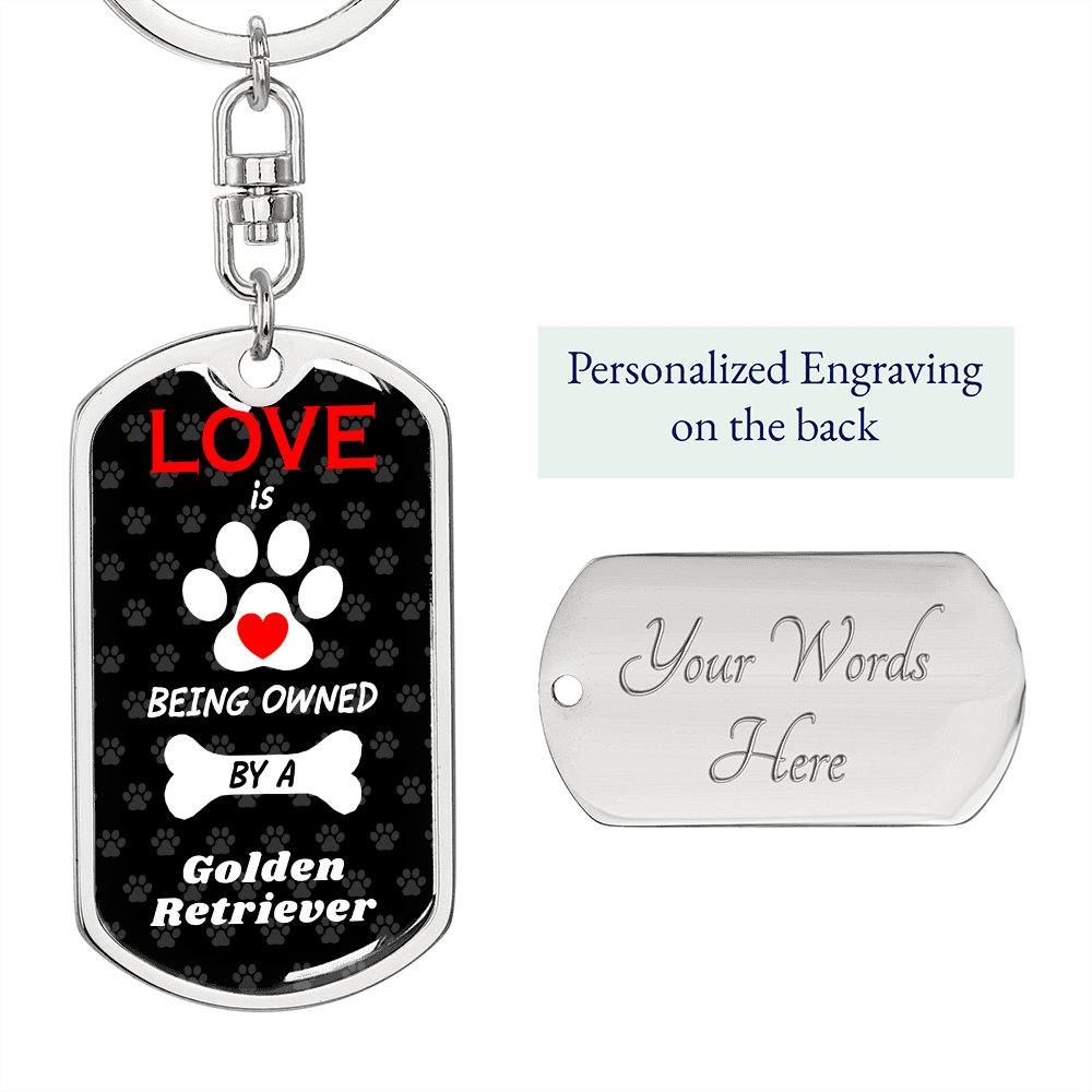Golden Retriever Keychain Stainless Steel or 18k Gold Dog Tag Keyring-Express Your Love Gifts