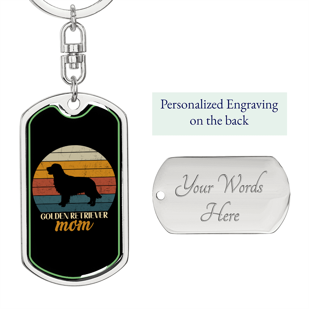 Golden Retriever Mom Keychain Stainless Steel or 18k Gold Dog Tag Keyring-Express Your Love Gifts
