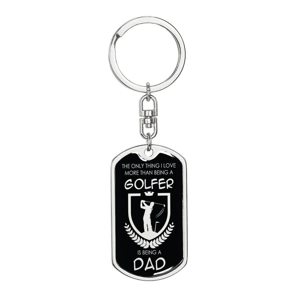 Golfer Dad Dog Tag Pendant Keychain Stainless Steel or 18k Gold-Express Your Love Gifts