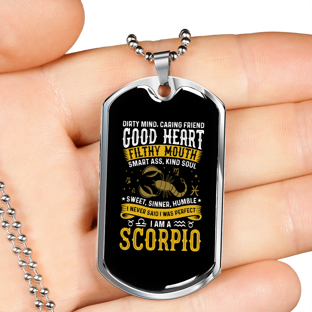 Good Heart Scorpio Zodiac Necklace Stainless Steel or 18k Gold Dog Tag 24" Chain-Express Your Love Gifts