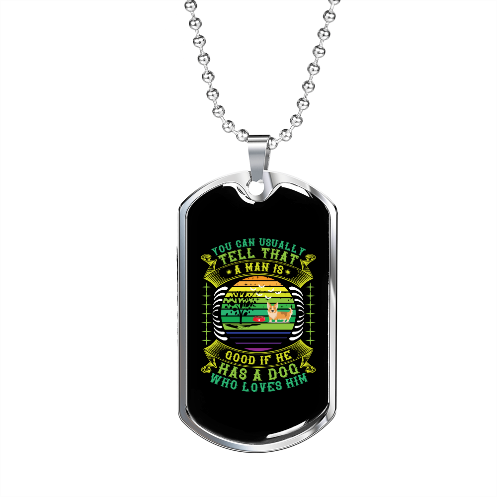Good Human Dog Loves Green Necklace Stainless Steel or 18k Gold Dog Tag 24" Chain-Express Your Love Gifts