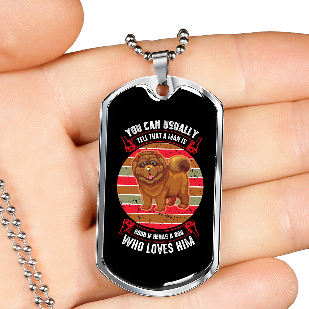 Good Human Dog Loves Him Necklace Stainless Steel or 18k Gold Dog Tag 24" Chain-Express Your Love Gifts