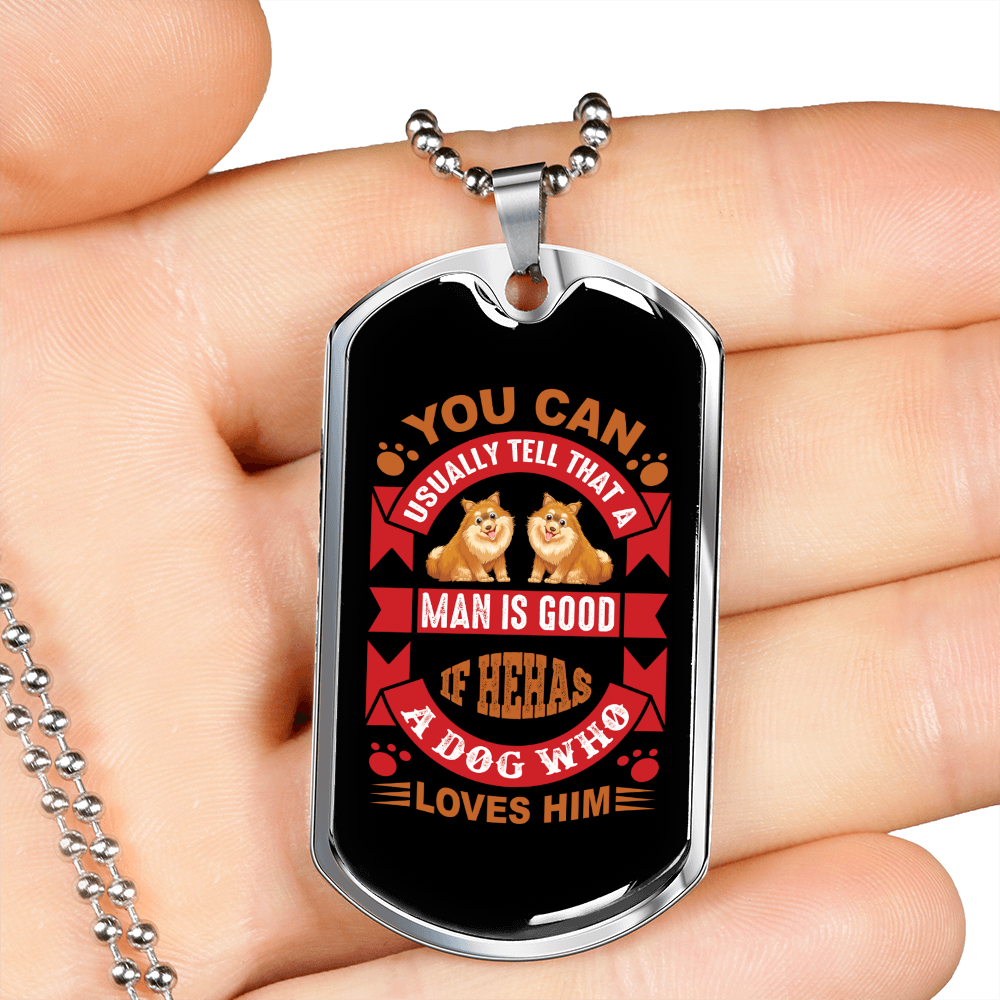 Good Human Dog Loves Pink Necklace Stainless Steel or 18k Gold Dog Tag 24" Chain-Express Your Love Gifts