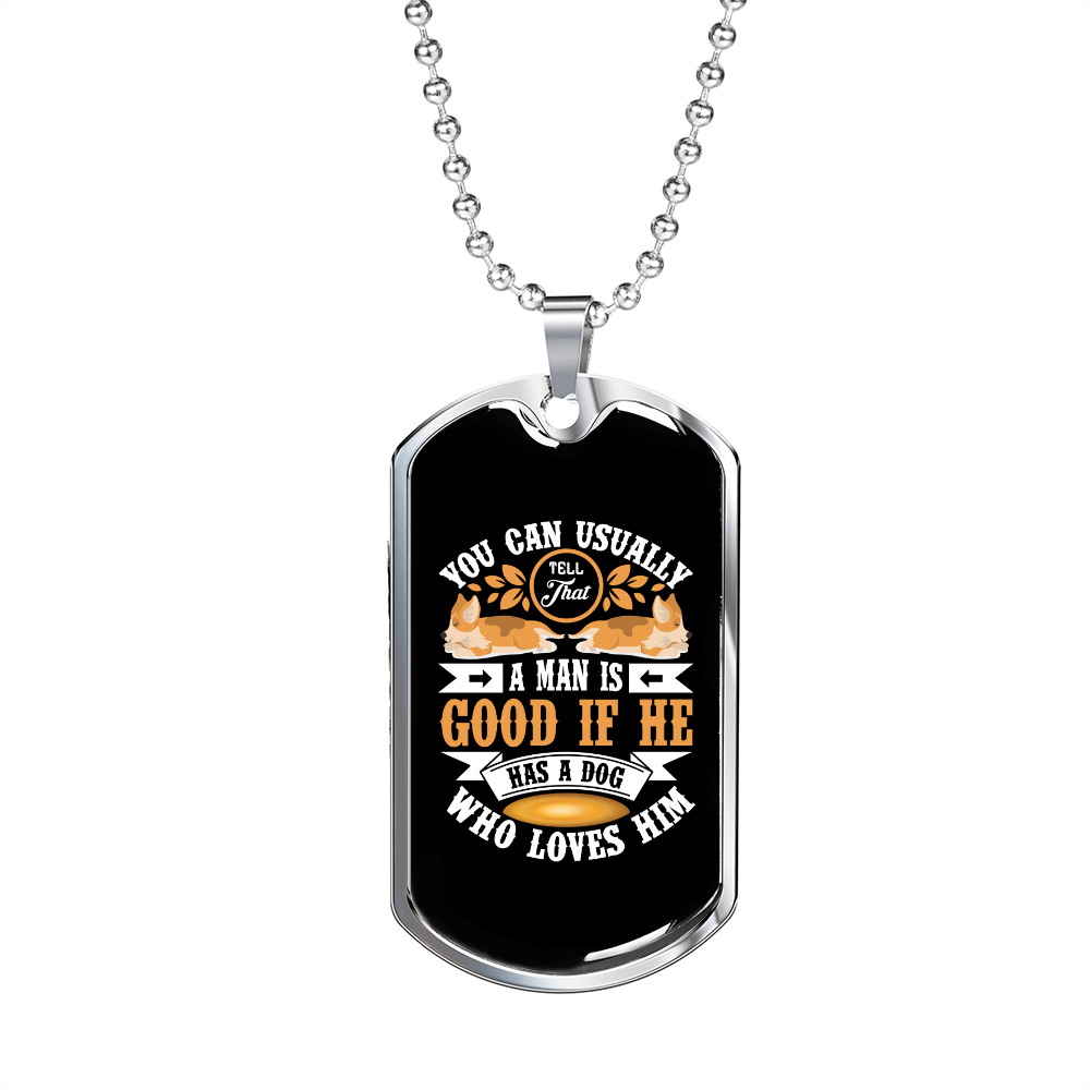 Good Human Dog Loves White Necklace Stainless Steel or 18k Gold Dog Tag 24" Chain-Express Your Love Gifts
