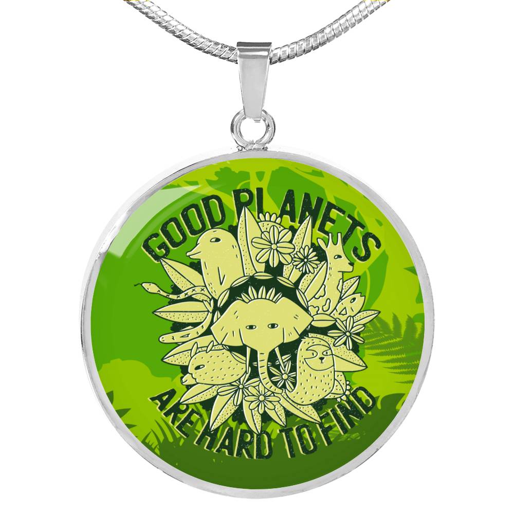 Good Planets Circle Pendant UFO Alien Fan Necklace Stainless Steel or 18k Gold 18-22"-Express Your Love Gifts