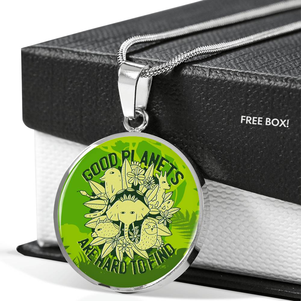 Good Planets Circle Pendant UFO Alien Fan Necklace Stainless Steel or 18k Gold 18-22"-Express Your Love Gifts