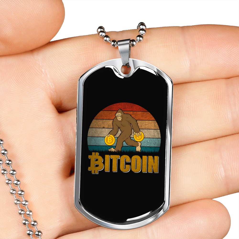 Gorilla Bitcoin Crypto Necklace Stainless Steel or 18k Gold Dog Tag 24" Chain-Express Your Love Gifts