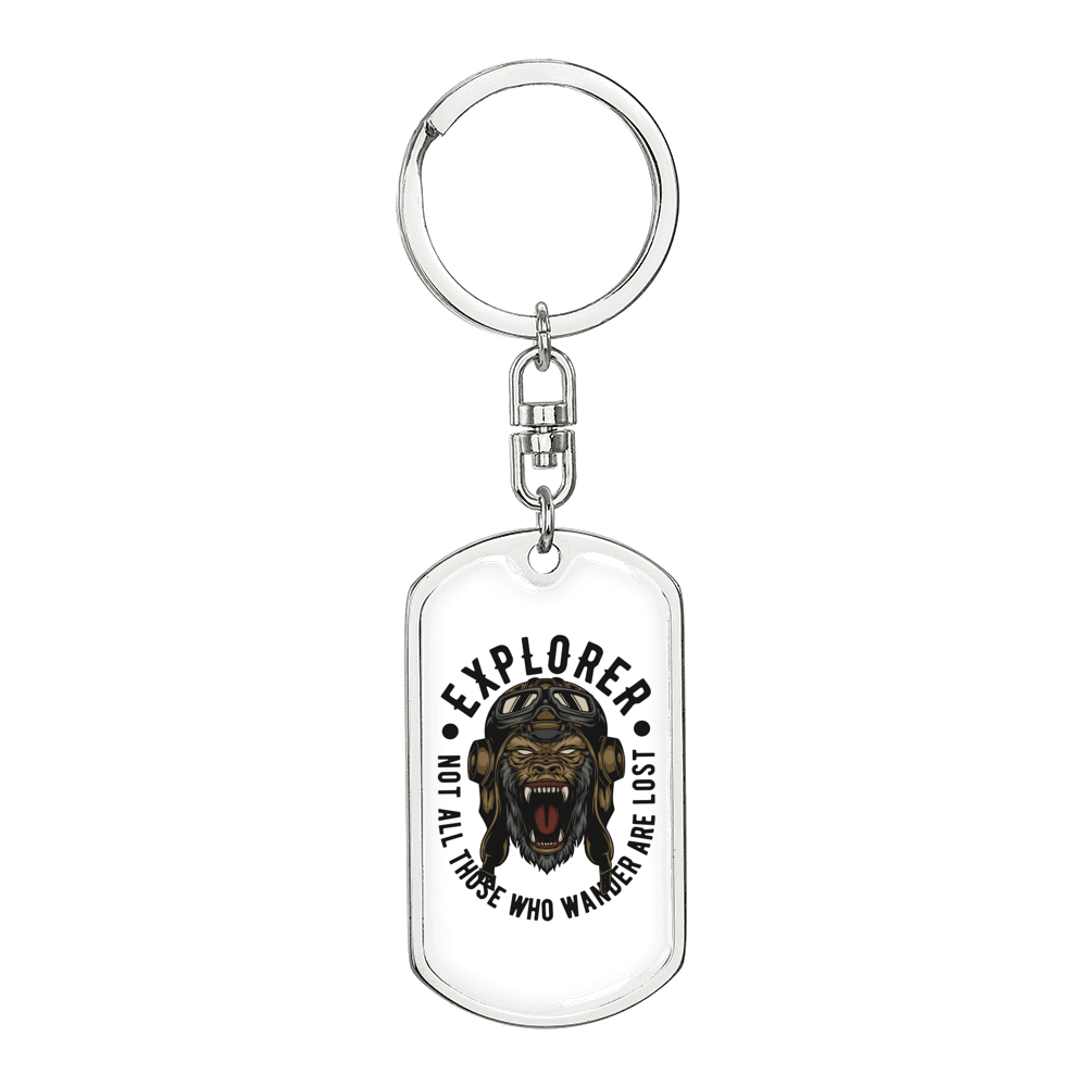 Gorilla Explorer Biker Keychain Stainless Steel or 18k Gold Dog Tag Keyring-Express Your Love Gifts