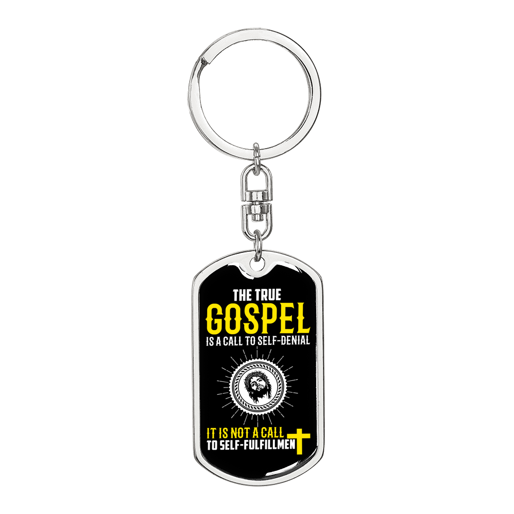 Gospel Call To Self Denial Keychain Stainless Steel or 18k Gold Dog Tag Keyring-Express Your Love Gifts
