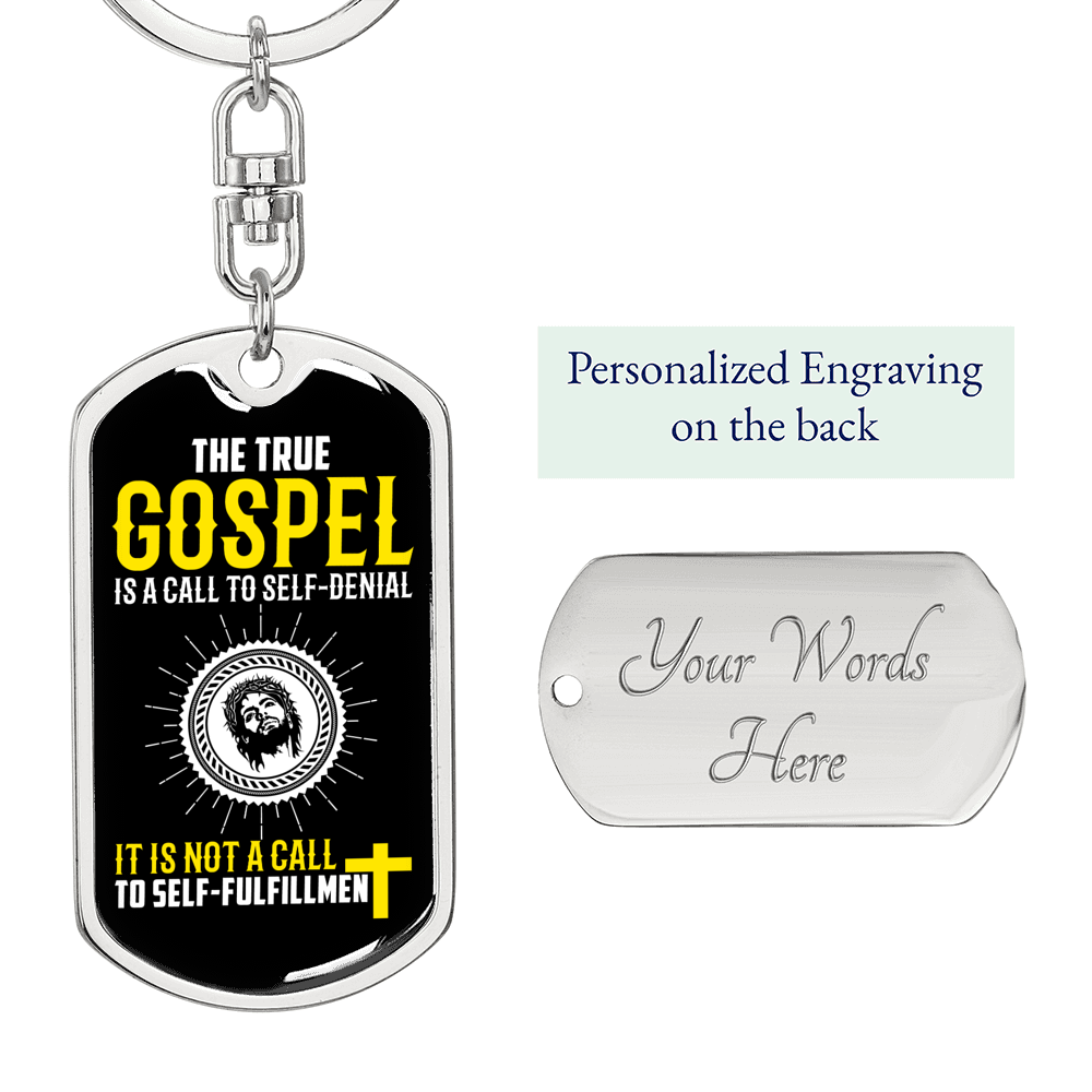 Gospel Call To Self Denial Keychain Stainless Steel or 18k Gold Dog Tag Keyring-Express Your Love Gifts
