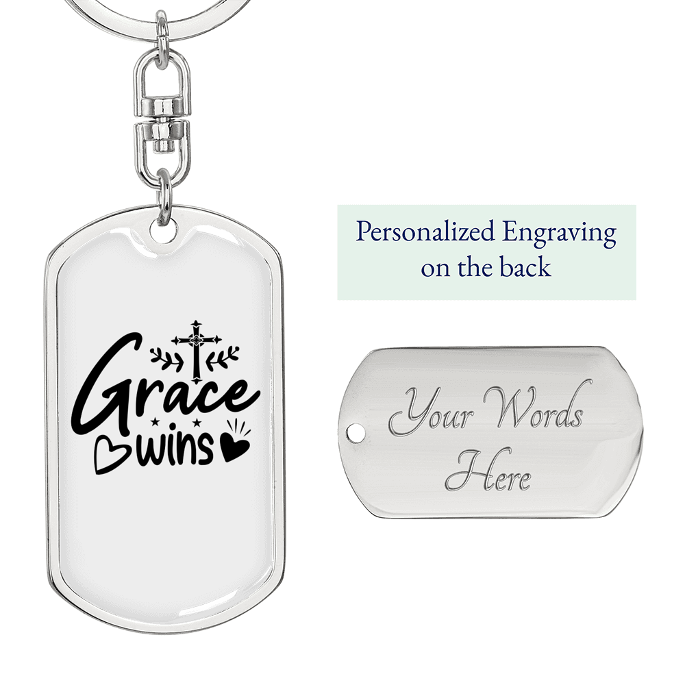 Grace Wins Cross Keychain Stainless Steel or 18k Gold Dog Tag Keyring-Express Your Love Gifts
