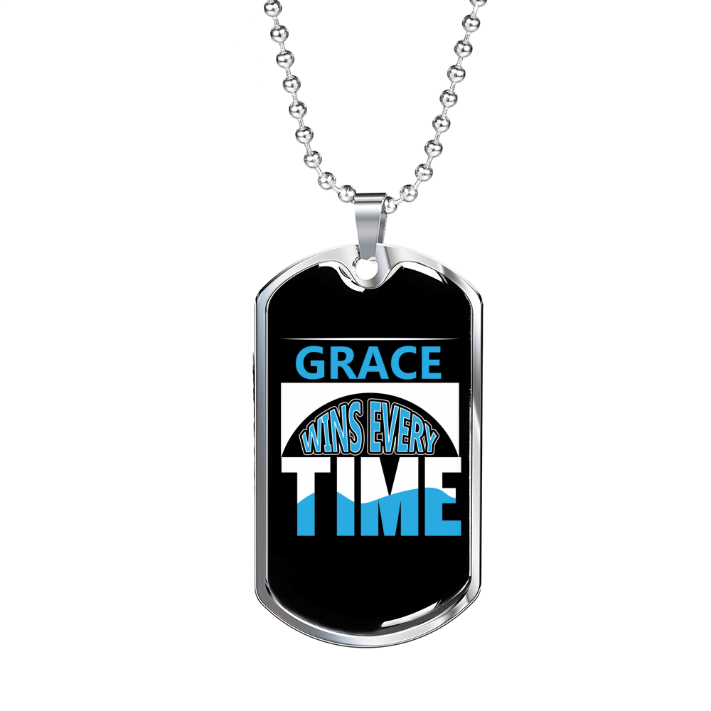 Grace Wins Every Time Necklace Stainless Steel or 18k Gold Dog Tag 24" Chain-Express Your Love Gifts