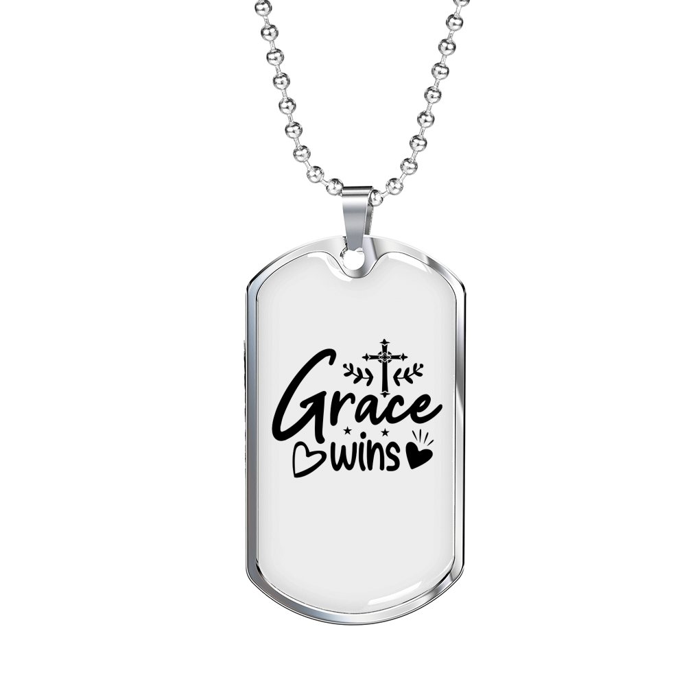Grace Wins Heart Necklace Stainless Steel or 18k Gold Dog Tag 24" Chain-Express Your Love Gifts