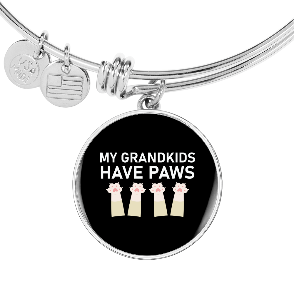 Grandkids Have Paws Cat Bracelet Stainless Steel or 18k Gold Circle Bangle-Express Your Love Gifts