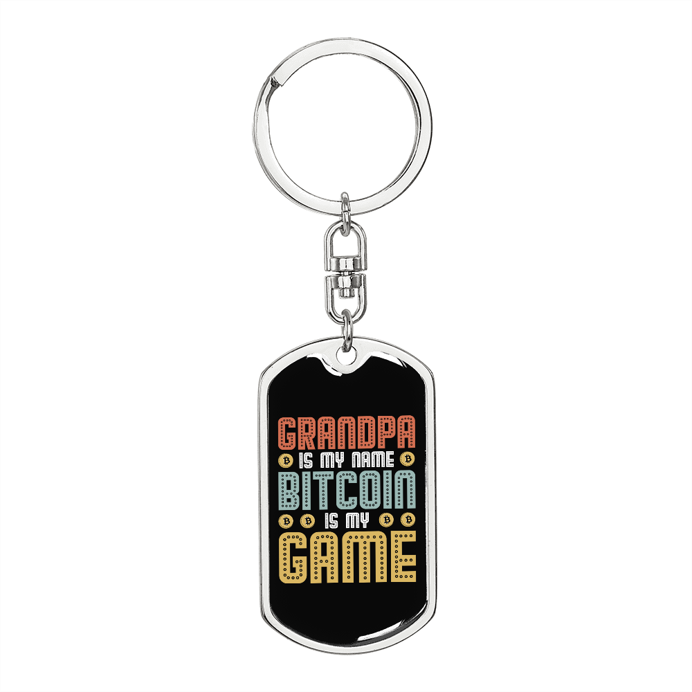 Grandpa Bitcoin Crypto Keychain Stainless Steel or 18k Gold Dog Tag Keyring-Express Your Love Gifts