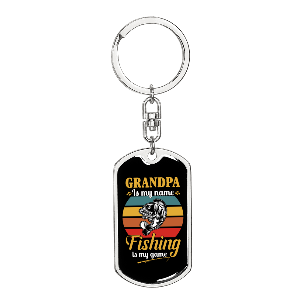 Grandpa Fising Keychain Stainless Steel or 18k Gold Dog Tag Keyring-Express Your Love Gifts