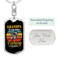 Grandpa Fising Keychain Stainless Steel or 18k Gold Dog Tag Keyring-Express Your Love Gifts