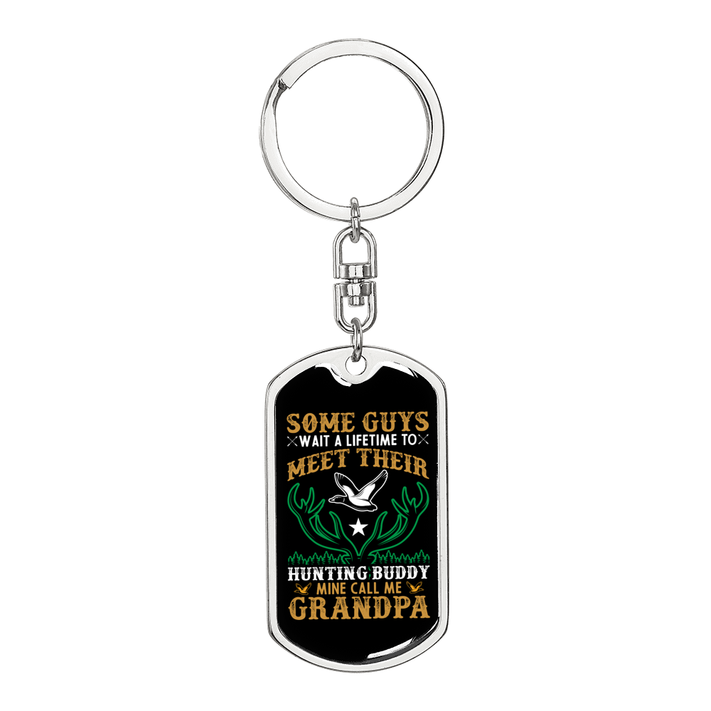 Grandpa Hunting Buddy Keychain Stainless Steel or 18k Gold Dog Tag Keyring-Express Your Love Gifts