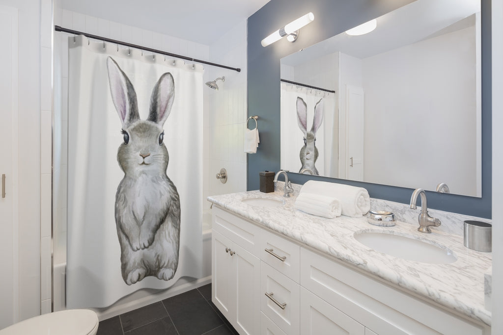 Gray Rabbit Bunny Stylish Design 71" x 74" Elegant Waterproof Shower Curtain for a Spa-like Bathroom Paradise Exceptional Craftsmanship-Express Your Love Gifts
