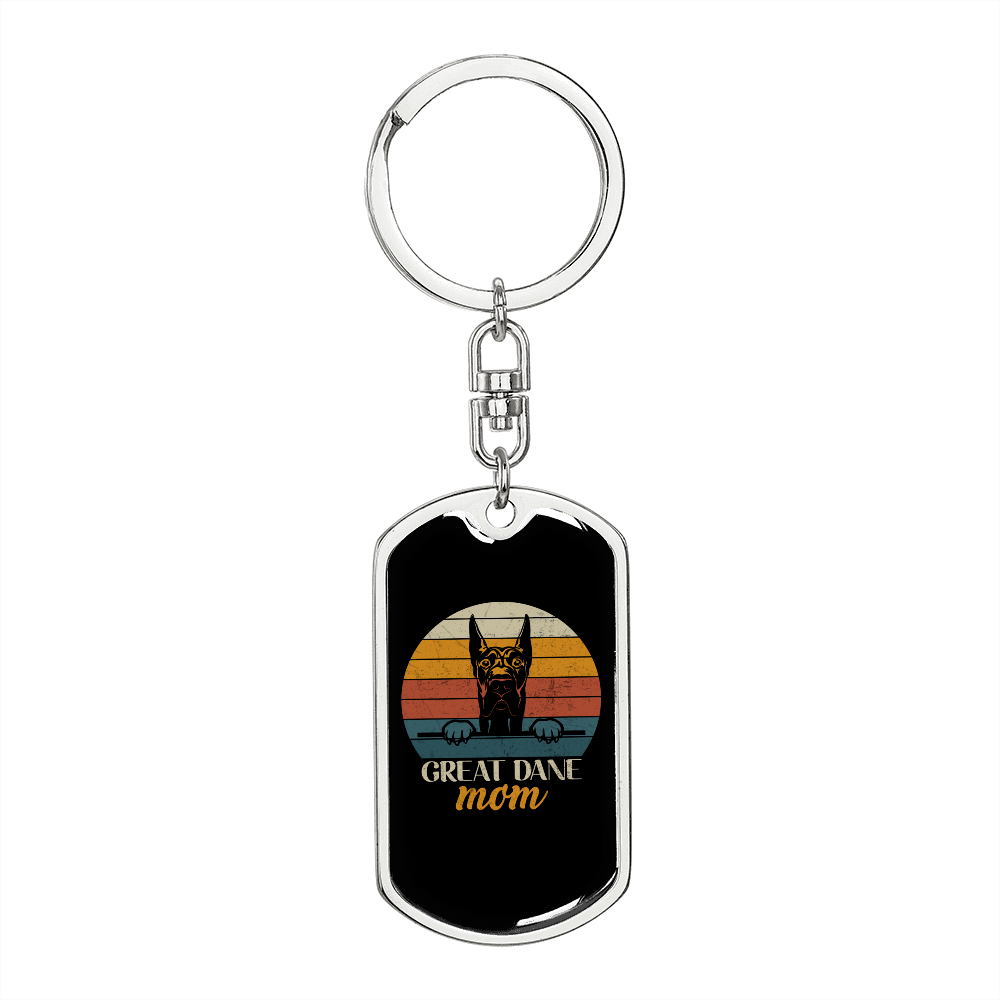 Great Dane Mom Keychain Stainless Steel or 18k Gold Dog Tag Keyring-Express Your Love Gifts