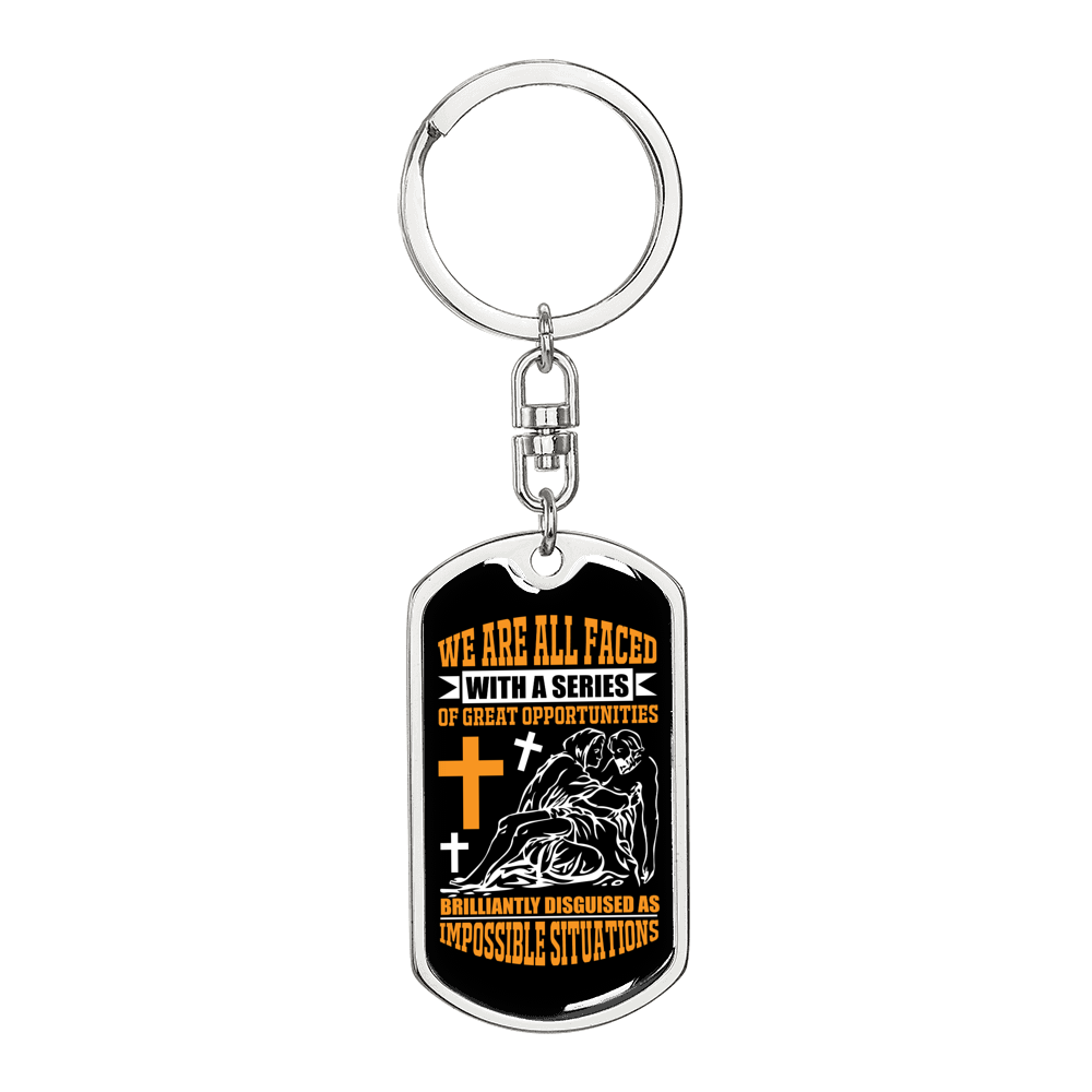 Great Opportunities Keychain Stainless Steel or 18k Gold Dog Tag Keyring-Express Your Love Gifts