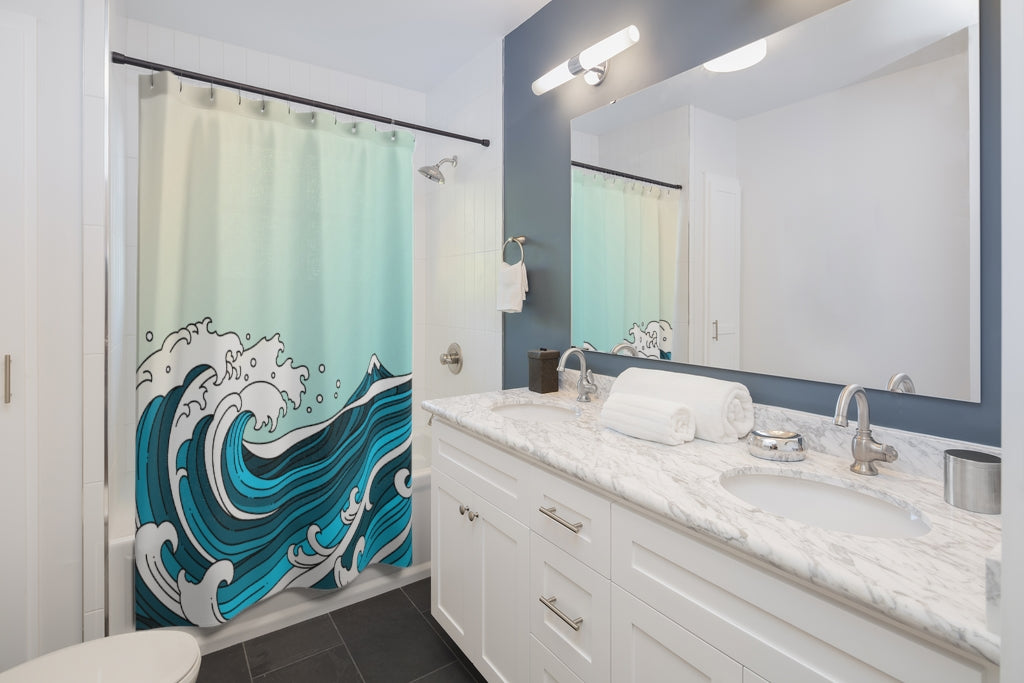 Great oriental Wave Stylish Design 71" x 74" Elegant Waterproof Shower Curtain for a Spa-like Bathroom Paradise Exceptional Craftsmanship-Express Your Love Gifts