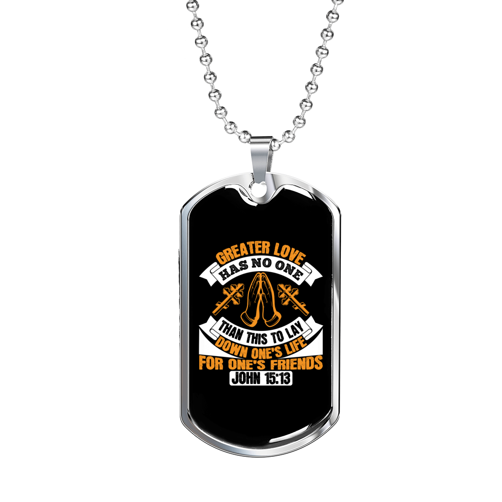 Greater Love John 15:13 Necklace Stainless Steel or 18k Gold Dog Tag 24" Chain-Express Your Love Gifts