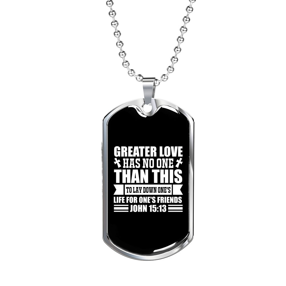 Greater Love John 15:13 Plain Necklace Stainless Steel or 18k Gold Dog Tag 24" Chain-Express Your Love Gifts