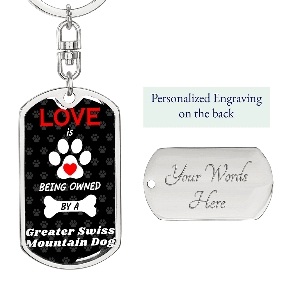 Greater Swiss Mountain Dog Keychain Stainless Steel or 18k Gold Dog Tag Keyring-Express Your Love Gifts